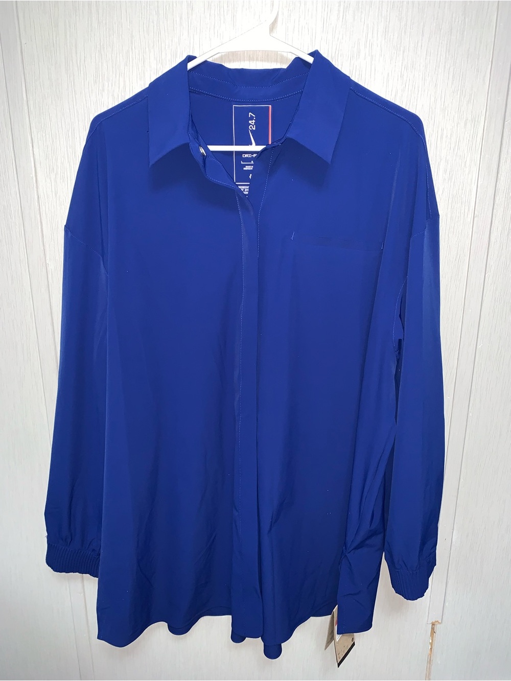 Nike 24.7 Training PerfectStretch Long Sleeve Button-Up Shirt Blue Size Large